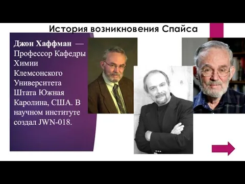 История возникновения Спайса Джон Хаффман — Профессор Кафедры Химии Клемсонского