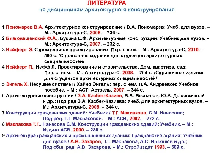 1 Пономарев В.А. Архитектурное конструирование / В.А. Пономарев: Учеб. для