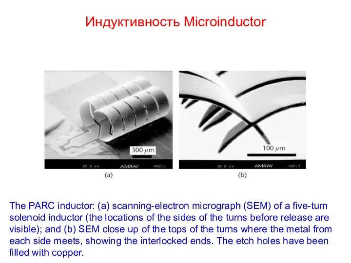 Индуктивность Microinductor The PARC inductor: (a) scanning-electron micrograph (SEM) of