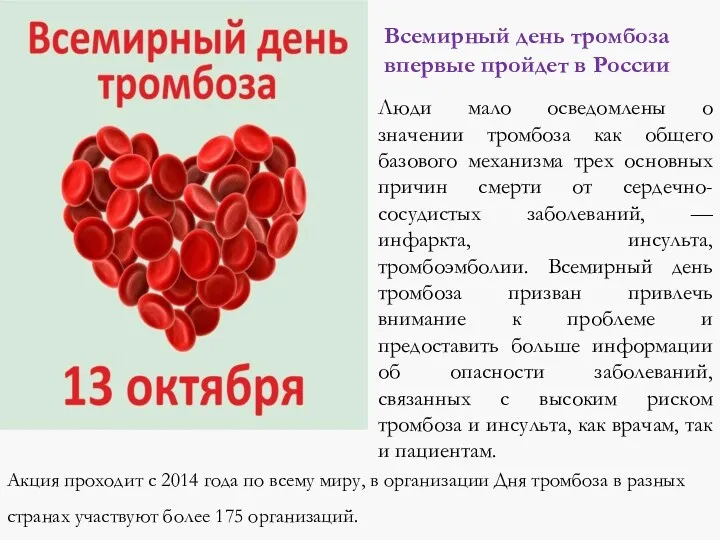 Всемирный день тромбоза впервые пройдет в России Люди мало осведомлены
