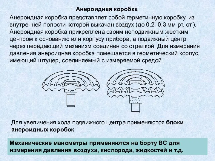 Анероидная коробка Анероидная коробка представляет собой герметичную коробку, из внутренней полости которой выкачан