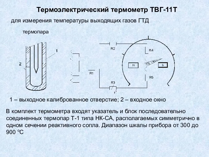 Термоэлектрический термометр ТВГ-11Т для измерения температуры выходящих газов ГТД термопара 1 – выходное