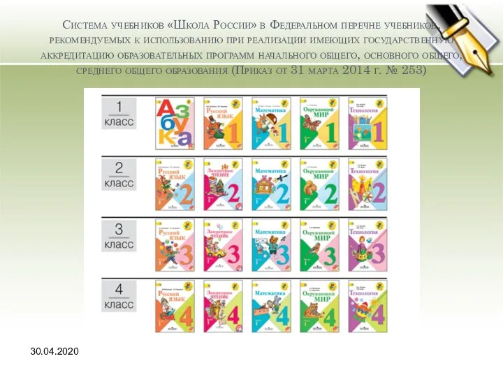 Система учебников «Школа России» в Федеральном перечне учебников, рекомендуемых к использованию при реализации