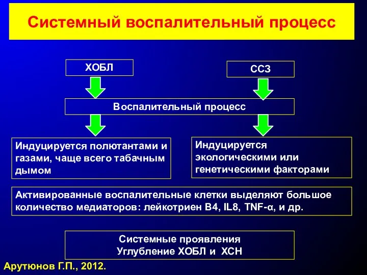 Системный воспалительный процесс Арутюнов Г.П., 2012. ХОБЛ ССЗ Воспалительный процесс Активированные воспалительные клетки