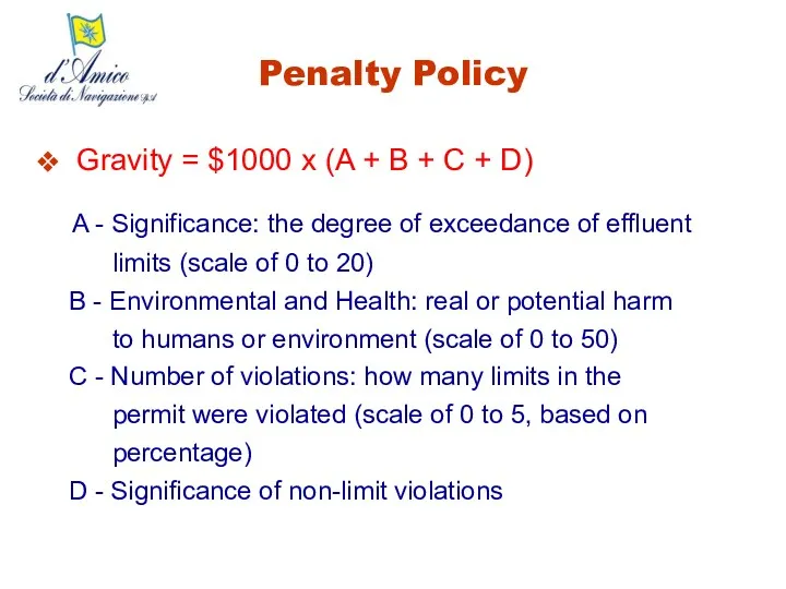 Penalty Policy Gravity = $1000 x (A + B +