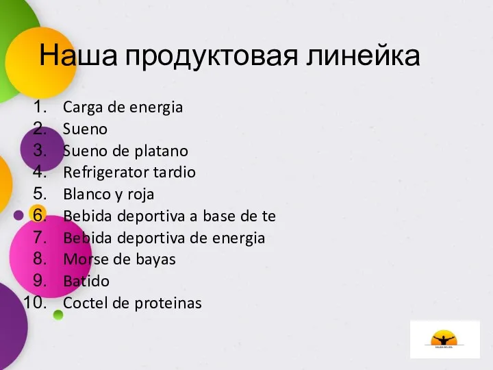 Наша продуктовая линейка Carga de energia Sueno Sueno de platano