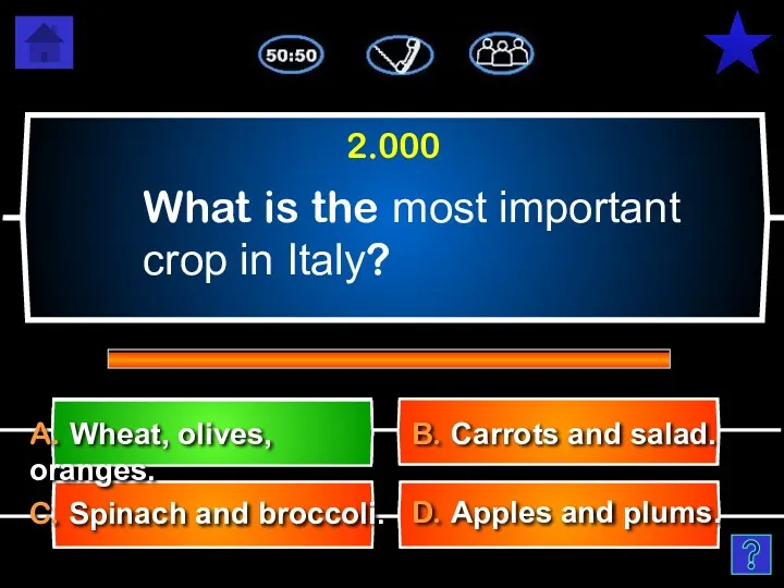 What is the most important crop in Italy? D. Apples