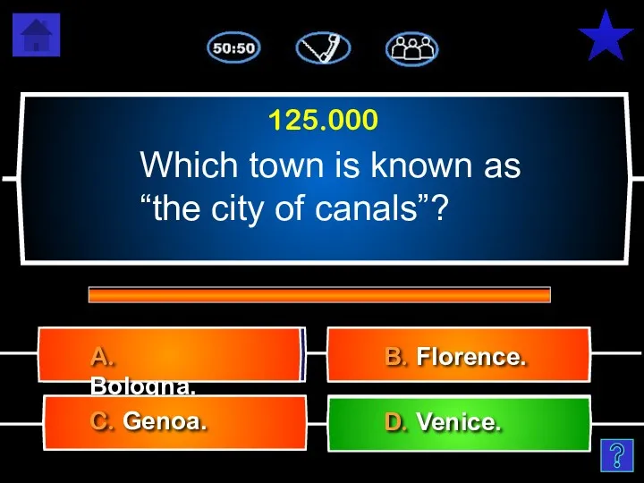 Which town is known as “the city of canals”? B.