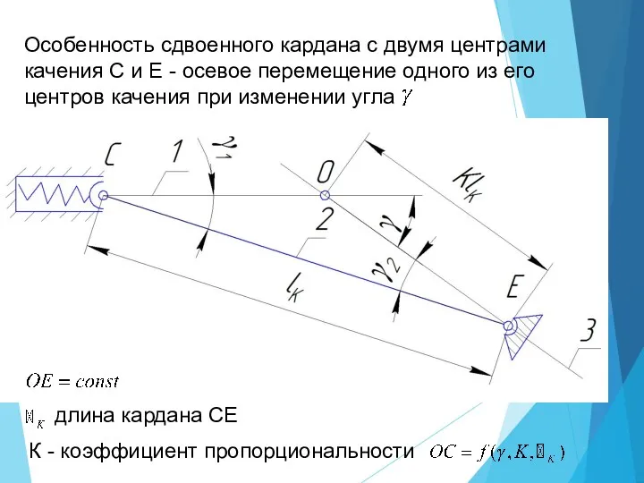 Особенность сдвоенного кардана с двумя центрами качения С и Е