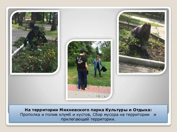 На территории Михневского парка Культуры и Отдыха: Прополка и полив