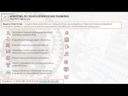 АГЕНТСТВО ПО ТЕХНОЛОГИЧЕСКОМУ РАЗВИТИЮ http://tech-agency.org/ 7 Задача Агентства – содействие