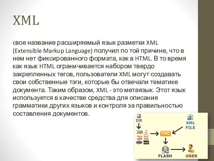 XML cвое название расширяемый язык разметки XML (Extensible Markup Language)