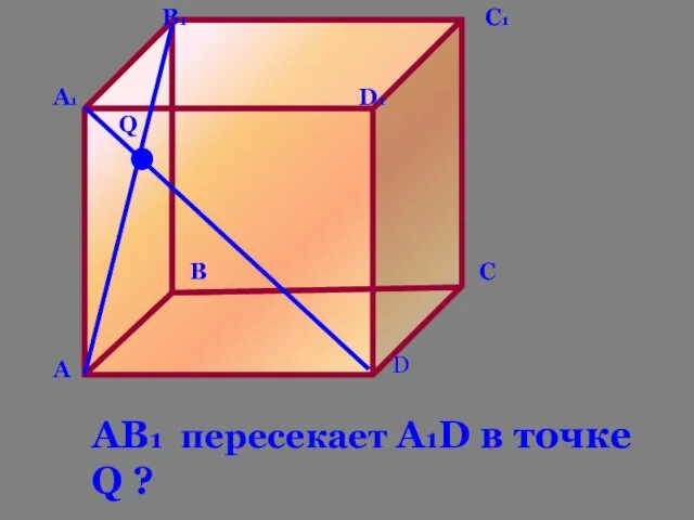 А В С D А1 В1 С1 D1 Q АВ1 пересекает А1D в точке Q ?