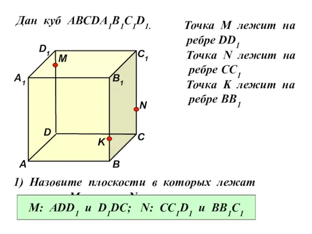 Дан куб АВСDA1B1C1D1. Точка М лежит на ребре DD1 Точка