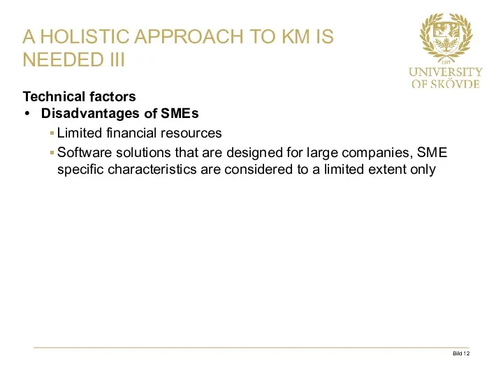 Technical factors Disadvantages of SMEs Limited financial resources Software solutions that are designed