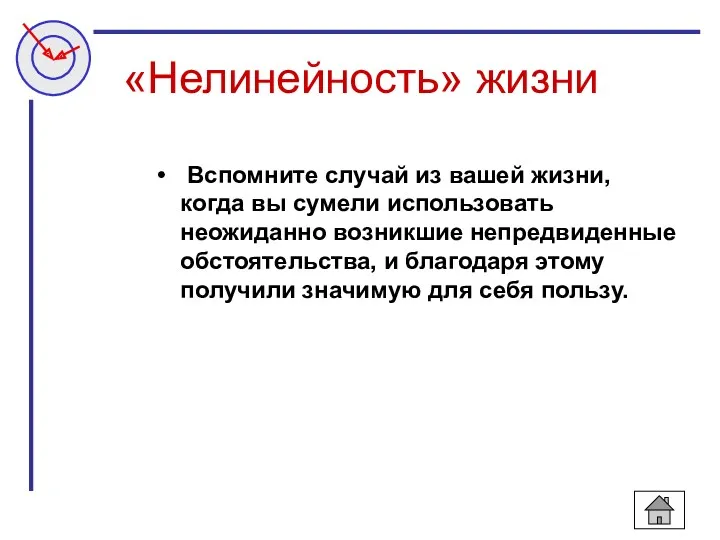 «Нелинейность» жизни Вспомните случай из вашей жизни, когда вы сумели использовать неожиданно возникшие