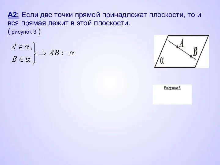 А2: Если две точки прямой принадлежат плоскости, то и вся