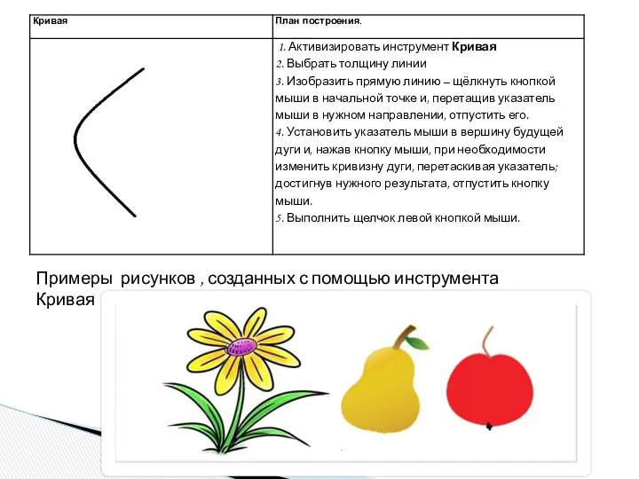 Примеры рисунков , созданных с помощью инструмента Кривая