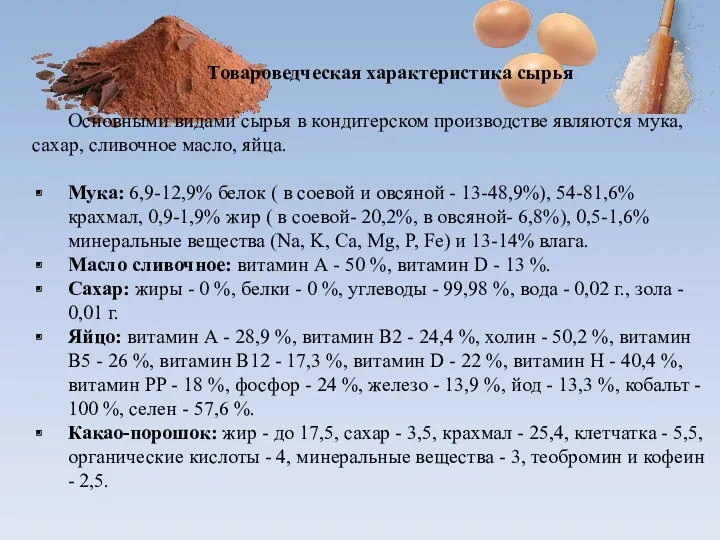 Товароведческая характеристика сырья Основными видами сырья в кондитерском производстве являются