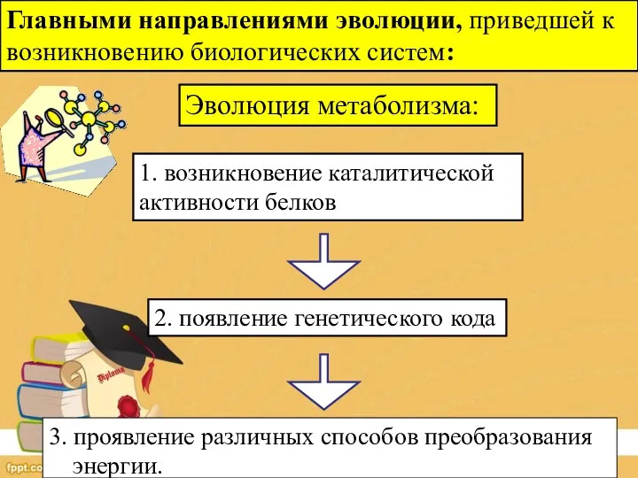 3. проявление различных способов преобразования энергии. Главными направлениями эволюции, приведшей