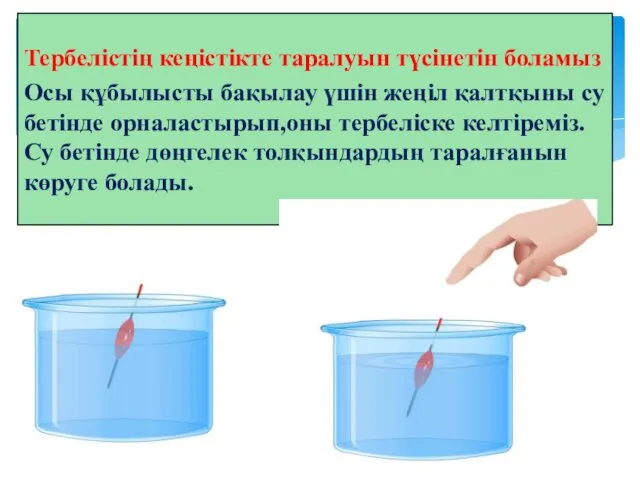 Тербелістің кеңістікте таралуын түсінетін боламыз Осы құбылысты бақылау үшін жеңіл