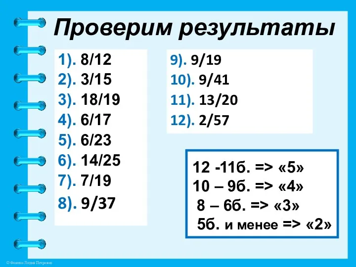 Проверим результаты 1). 8/12 2). 3/15 3). 18/19 4). 6/17