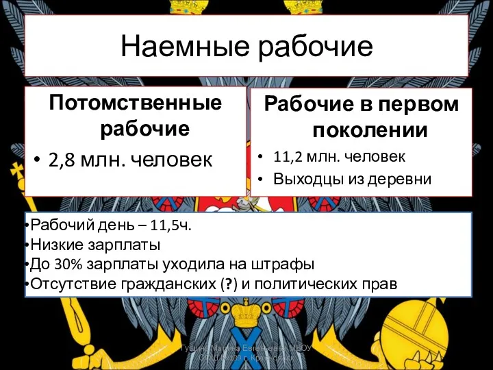 Наемные рабочие Потомственные рабочие 2,8 млн. человек Гущина Марина Евгеньевна