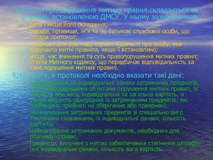 Протокол про порушення митних правил складається за формою, встановленою ДМСУ.