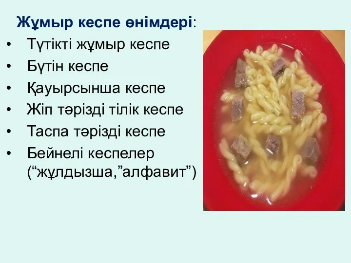 Жұмыр кеспе өнімдері: Түтікті жұмыр кеспе Бүтін кеспе Қауырсынша кеспе