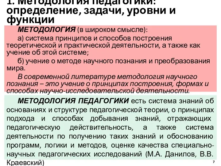 1. Методология педагогики: определение, задачи, уровни и функции МЕТОДОЛОГИЯ (в