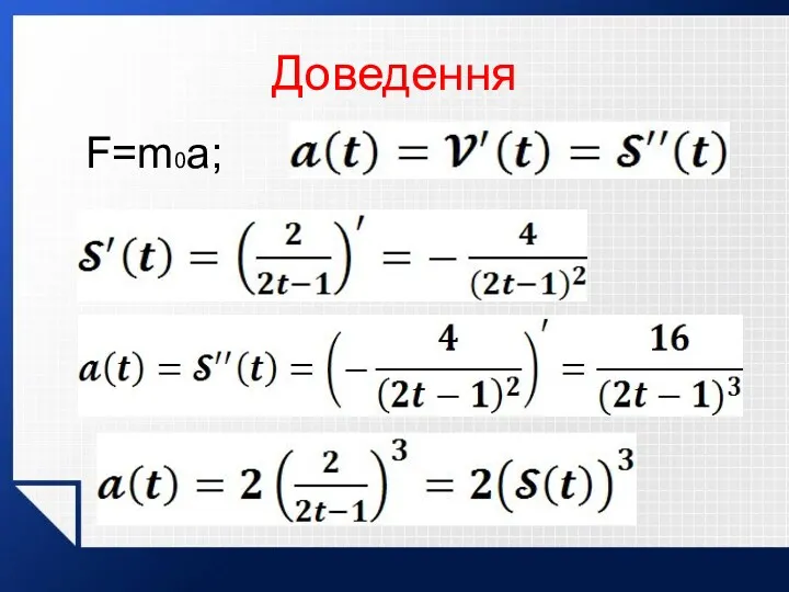 Доведення F=m0a;