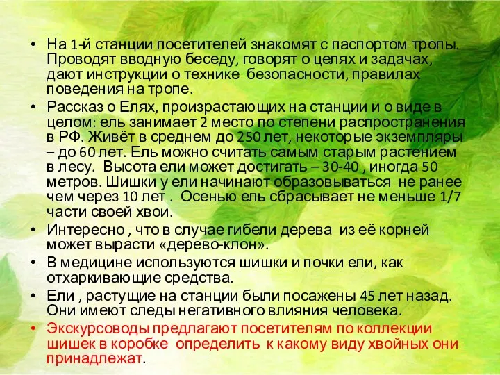 На 1-й станции посетителей знакомят с паспортом тропы. Проводят вводную