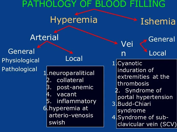 PATHOLOGY OF BLOOD FILLING Hyperemia Arterial General Ishemia General Vein