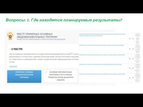 Вопросы: 1. Где находятся планируемые результаты?