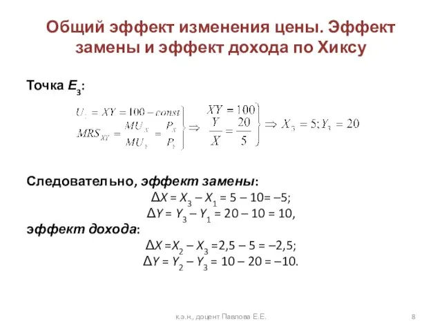 Общий эффект изменения цены. Эффект замены и эффект дохода по