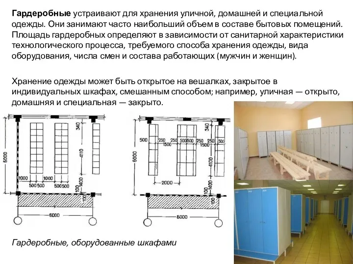 Гардеробные устраивают для хранения уличной, домашней и специальной одежды. Они