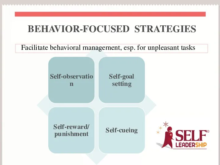 BEHAVIOR-FOCUSED STRATEGIES Facilitate behavioral management, esp. for unpleasant tasks