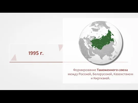 1995 г. Формирование Таможенного союза между Россией, Белоруссией, Казахстаном и Киргизией.