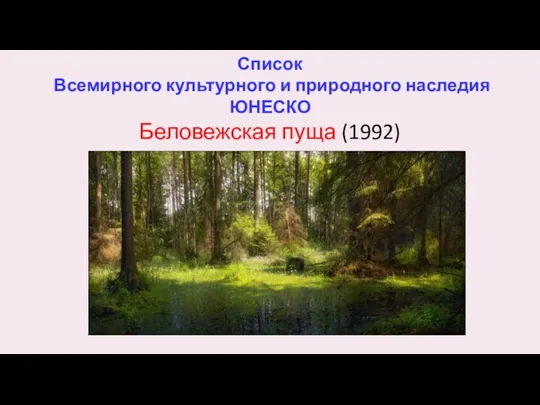 Список Всемирного культурного и природного наследия ЮНЕСКО Беловежская пуща (1992)