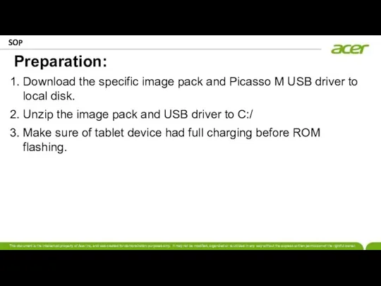 Preparation: Download the specific image pack and Picasso M USB