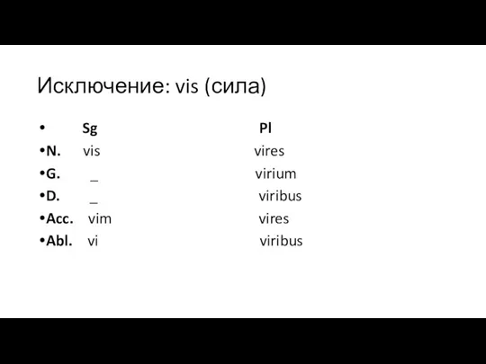 Исключение: vis (сила) Sg Pl N. vis vires G. _