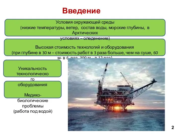 Введение Условия окружающей среды (низкие температуры, ветер, состав воды, морские