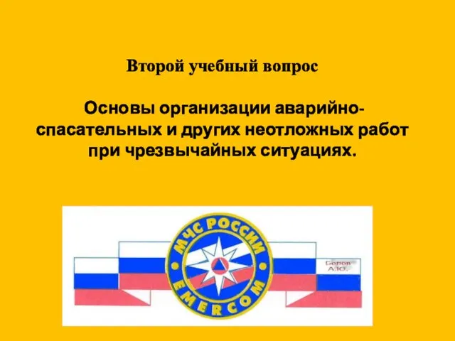 Второй учебный вопрос Основы организации аварийно-спасательных и других неотложных работ при чрезвычайных ситуациях.