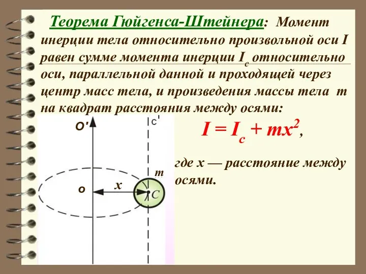 где x — расстояние между осями. Теорема Гюйгенса-Штейнера: Момент инерции