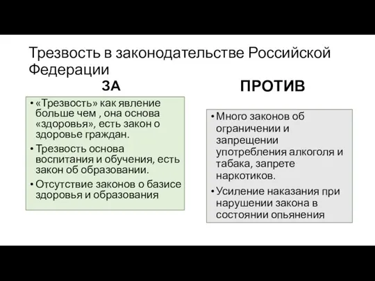 Трезвость в законодательстве Российской Федерации ЗА «Трезвость» как явление больше