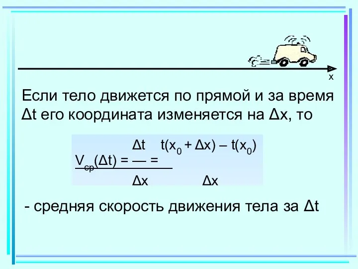 x Если тело движется по прямой и за время Δt его координата изменяется