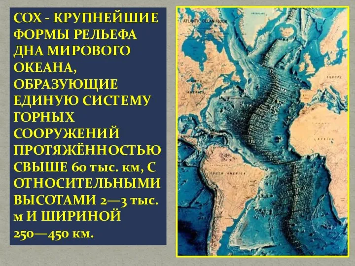 СОХ - КРУПНЕЙШИЕ ФОРМЫ РЕЛЬЕФА ДНА МИРОВОГО ОКЕАНА, ОБРАЗУЮЩИЕ ЕДИНУЮ