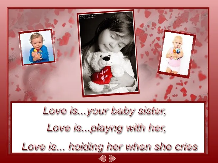 Love is...your baby sister, Love is...playng with her, Love is... holding her when she cries
