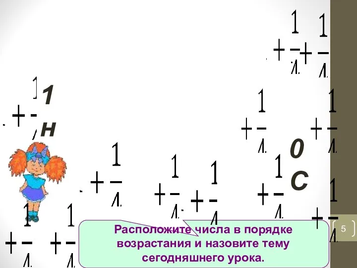 Расположите числа в порядке возрастания и назовите тему сегодняшнего урока. 0 С 1 н