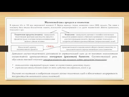 Жизненный цикл продукта и технологии В середине 60-х гг. XX